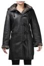 Black Womens Shearling Hooded Duffle Coat-Lile, Image 2 of 6