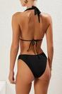 Black Halterneck Triangle Bikini Set with Hardware Detail and Bottom, Image 4 of 4