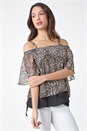 Brown Cold Shoulder Animal Print Chiffon Top, Image 4 of 5