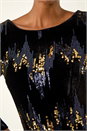 Navy  Sequin Velvet Shift Stretch Dress, Image 6 of 6