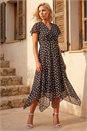 Chocolate Petite Polka Dot Twist Front Dress, Image 1 of 4
