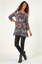 Red Stretch Floral Print Tunic, Image 1 of 5