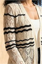 Ivory  Wave Stripe Longline Knit Cardigan, Image 4 of 4