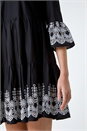 Black Embroidered Cotton Smock Dress, Image 5 of 5