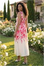 Pink Floral Print Strap Tie Midi Dress , Image 3 of 4