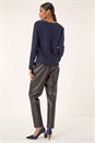 Navy  Bow Embellished Sequin Knit Cardigan, Image 3 of 5