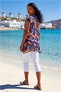 Navy  Leaf Print Hanky Hem Tunic Stretch Top, Image 3 of 4