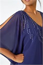 Navy  Embellished Cold Shoulder Overlay Dress, Image 5 of 5