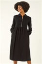 Black Corduroy Zip Detail Midi Dress, Image 2 of 5