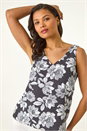 Black Mono Floral Print V-Neck Cami Top, Image 1 of 5