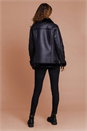 Black Faux Fur Lined Aviator Jacket, Image 2 of 5