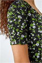 Green Floral Print Stretch Wrap Dress, Image 5 of 5