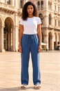 Blue Petite Stripe Pull On Stretch Trouser, Image 2 of 4
