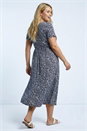 Navy  Curve Abstract Print Pocket Midi Dress , Image 3 of 5