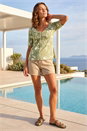 KHAKI Petite Floral Print Drawstring Top, Image 2 of 4