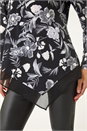 Black Floral Print Chiffon Hem Stretch Top, Image 5 of 5