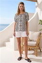 Black Mono Printed Tie Neck Top, Image 2 of 4