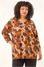 Rust Curve Watercolour V-Neck Stretch Top, Image 1 of 5