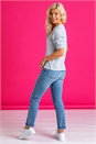 Blue Ribbed Shirred Cuff Top, Image 2 of 5