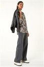 Beige Floral Puff Print Stretch Top , Image 2 of 5