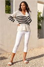 Ivory  Stripe V-Neck Knit Jumper, Image 2 of 4