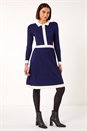 Navy Contrast Collar Knitted Dress, Image 1 of 5