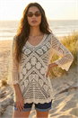Cream  Crochet Lace V-Neck Open Knit, Image 2 of 4