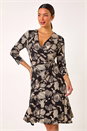 Black Floral Print Wrap Front Stretch Dress , Image 2 of 5