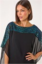 Green Sequin Yoke Contrast Chiffon Top, Image 4 of 5
