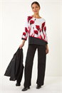 Red Floral Print Sparkly Knit Jumper, Image 2 of 5