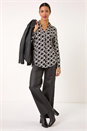 Black Mono Chain Print V-Neck Stretch Top, Image 2 of 5