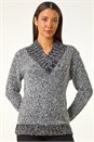 Charcoal Textured Overlap Jumper, Image 1 of 5