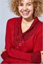 Red V-Neck Overlap Button Detail Jumper, Image 4 of 4
