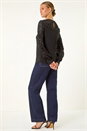 Black Animal Print Velvet Puff Sleeve Jersey Top, Image 4 of 5