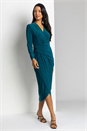 Petrol Blue Fitted Jersey Ruched Wrap Dress, Image 3 of 4