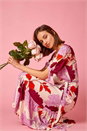 Mauve Floral Frill Hem Wrap Midi Dress, Image 2 of 6