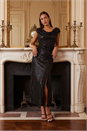 Black Sequin Cowl Neck Maxi Stretch Dress, Image 1 of 6