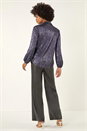Midnight Blue Foil Plisse Button Through Blouse, Image 3 of 5