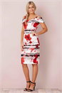 Red Floral Cold Shoulder Scuba Dress, Image 1 of 5