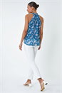 Blue Floral Print Halter Neck Frill Top, Image 3 of 5