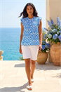 Blue Abstract Print Pleated Sleeve Blouse, Image 2 of 4