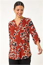 Rust Blurred Floral Print Shirt, Image 1 of 5