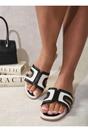 Black iKrush Black Reya Open Toe Contrast Trim Cut Out Flat Sandals, Image 4 of 8