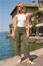 Khaki Wide Leg Stretch Culottes, Image 1 of 3