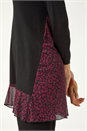 Wine Animal Print Contrast Mesh Hem Stretch Top, Image 5 of 5
