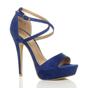 Royal Blue High Heel Crossed Straps Platform Sandals, Image 1 of 6