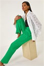 Green Elastic Waist Tie Waist Linen Blend Trouser, Image 1 of 7