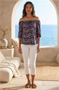 Pink Floral Print Stretch Bardot Top, Image 2 of 4