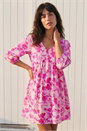 Pink Floral Print Smock Dress, Image 1 of 4