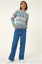 Blue Aztec High Neck Knit Jumper, Image 2 of 5